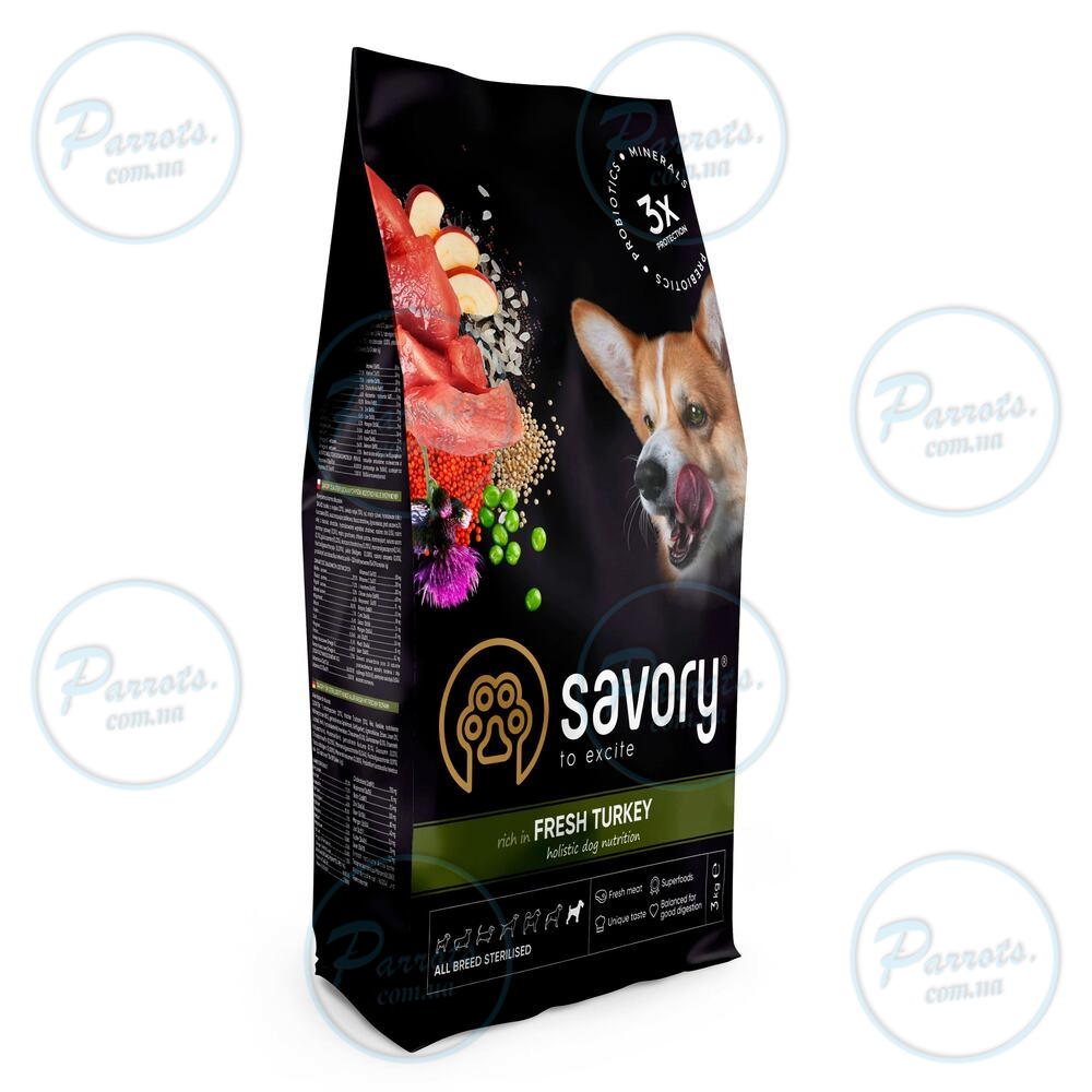 Сухой корм Savory All Breed для стерилизованных собак всех пород, со свежей индейкой, 3 кг