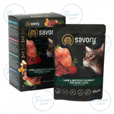 Набір вологих кормів Savory "3+1" для дорослих котів, ягня з буряком у соусі, паучі, 4 шт 85 г