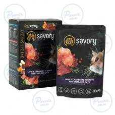 Набір вологих кормів Savory "3+1" для стерилізованих котів, ягня з журавлиною у соусі, паучі, 4 шт 85 г