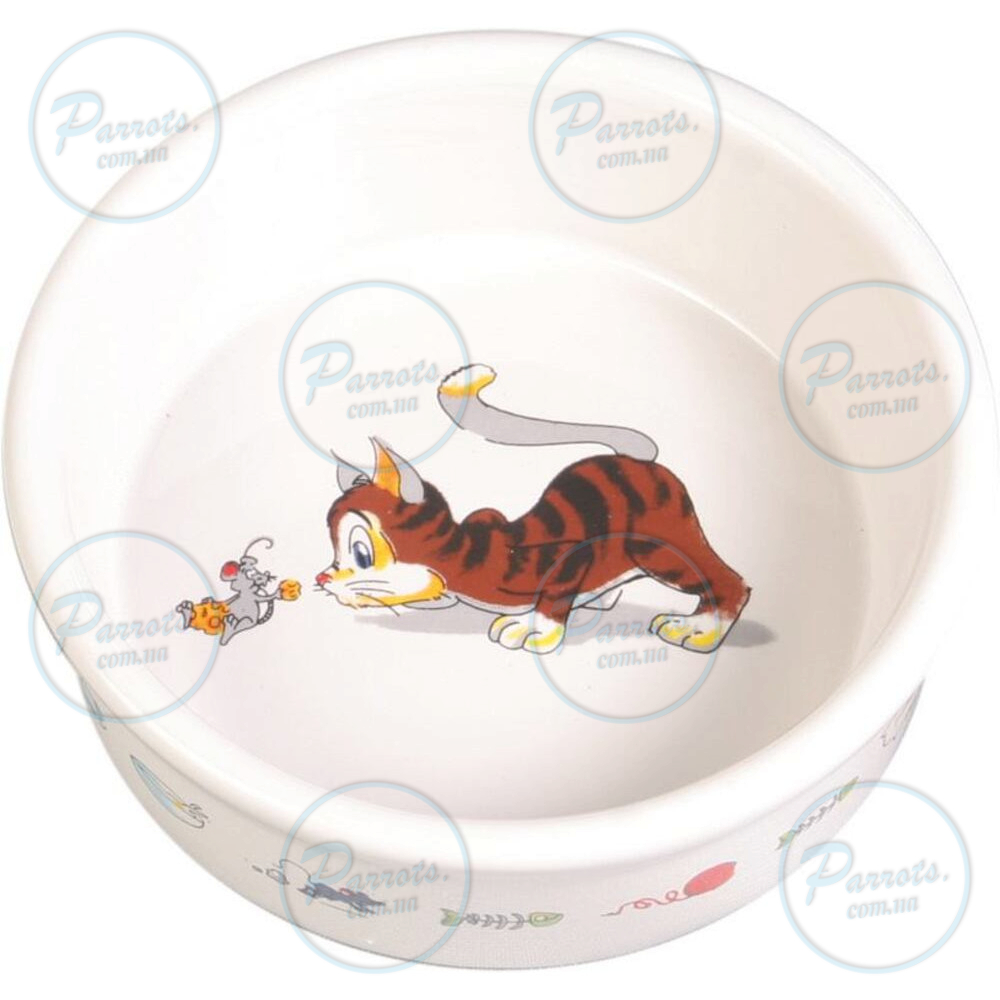 Миска Trixie для котів малюнок з котом і мишкою керамічна 12 см 200 мл