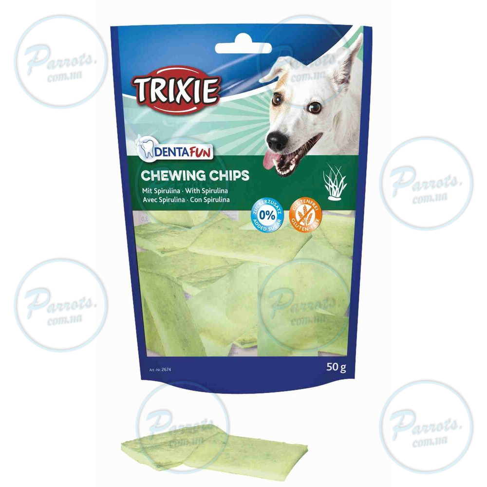 Ласощі Trixie Denta Fun Chewing Chips для собак пластинки для чищення зубів зі спіруліною 50 г