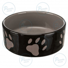 Миска Trixie для собак, коричнева з лапками, 1,4 л, d:20 см (керамічна)