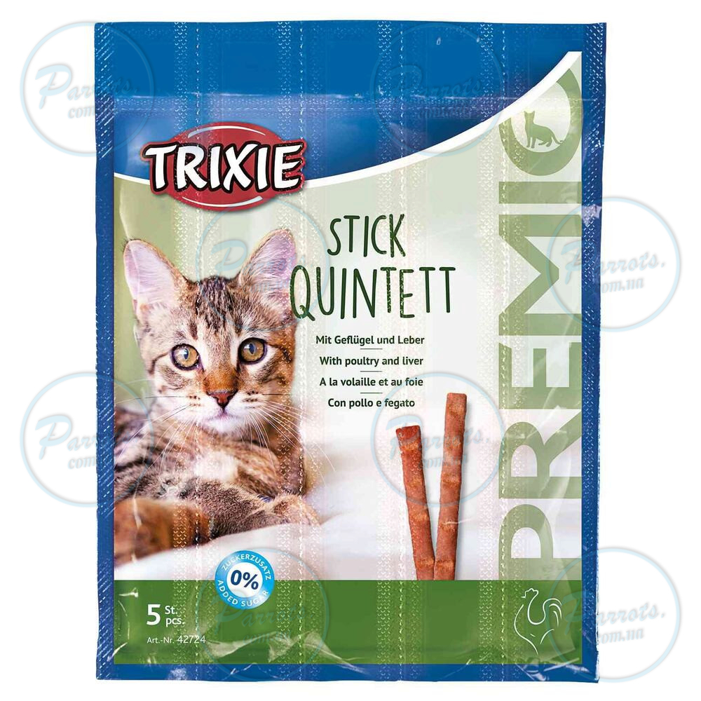 Ласощі Trixie Premio Stick Quintett для котів палички з домашньою птицею та печінкою 5 г 5 шт