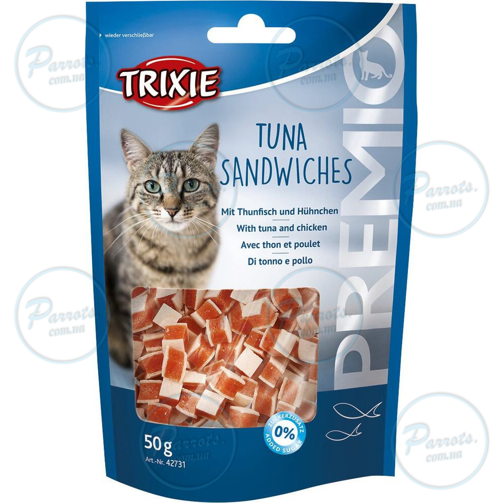 Ласощі Trixie Premio Tuna Sandwiches для котів кубики з тунцем і куркою 50 г