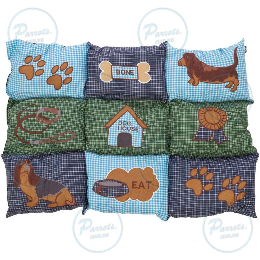 Матрац Trixie Patchwork для собак, з мікрофібри/поліестеру, з собачками, 80х55 см (блакитний/зелений)