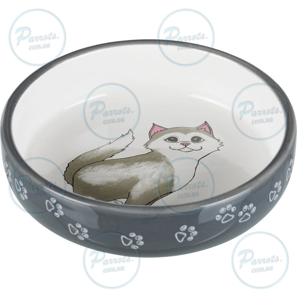 Миска Trixie для котів коротконосих порід, керамічна, 15 см, 300 мл (сіра/біла)