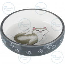 Миска Trixie для кошек коротконосых пород, керамическая, 15 см, 300 мл (серая/белая)