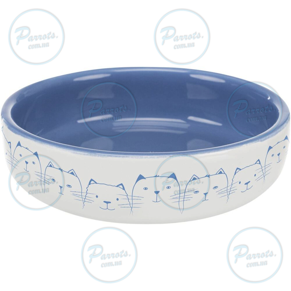 Миска Trixie для кошек коротконосых пород, керамическая, 15 см, 300 мл (светло-синяя/белая)