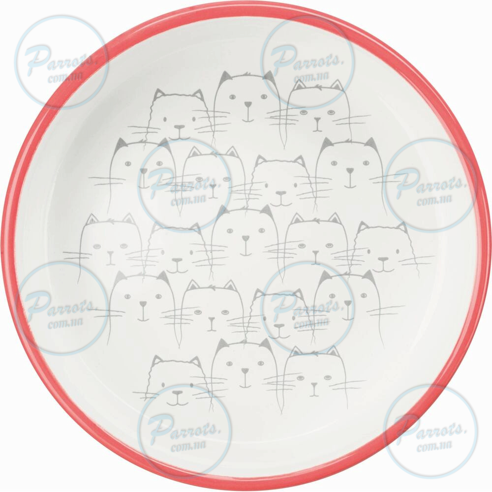 Миска Trixie для котів коротконосих порід, керамічна, 15 см, 300 мл (коралова/біла)