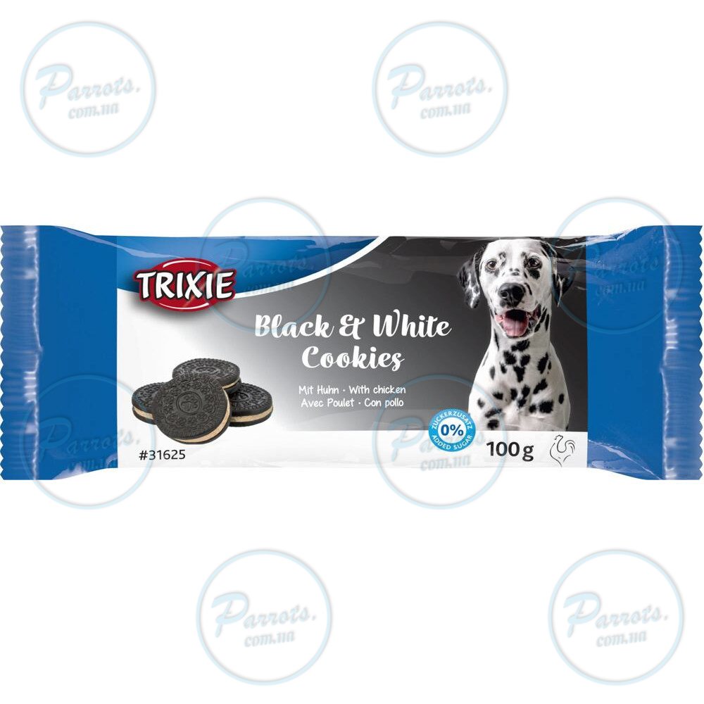Ласощі Trixie для собак Black & White печиво з куркою 100 г 4 шт d-4 см