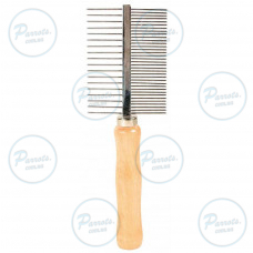Расческа Trixie двухсторонняя металлическая, со средними/густыми зубчиками с деревянной ручкой, 17 см