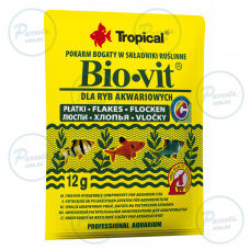 Сухий корм Tropical Bio-Vit для травоїдних акваріумних риб, 12 г (пластівці)
