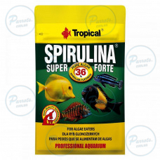 Сухой корм Tropical Super Spirulina Forte для аквариумных травоядных рыб, 12 г (хлопья)