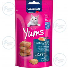 Подушечки Vitakraft Yums для кошек, лосось и Омега 3, 40 г