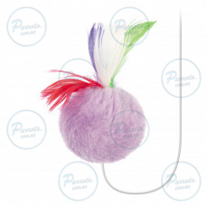 Іграшка Природа М'ячик пухнастий з пір'ям на резинці для кота, 5 см