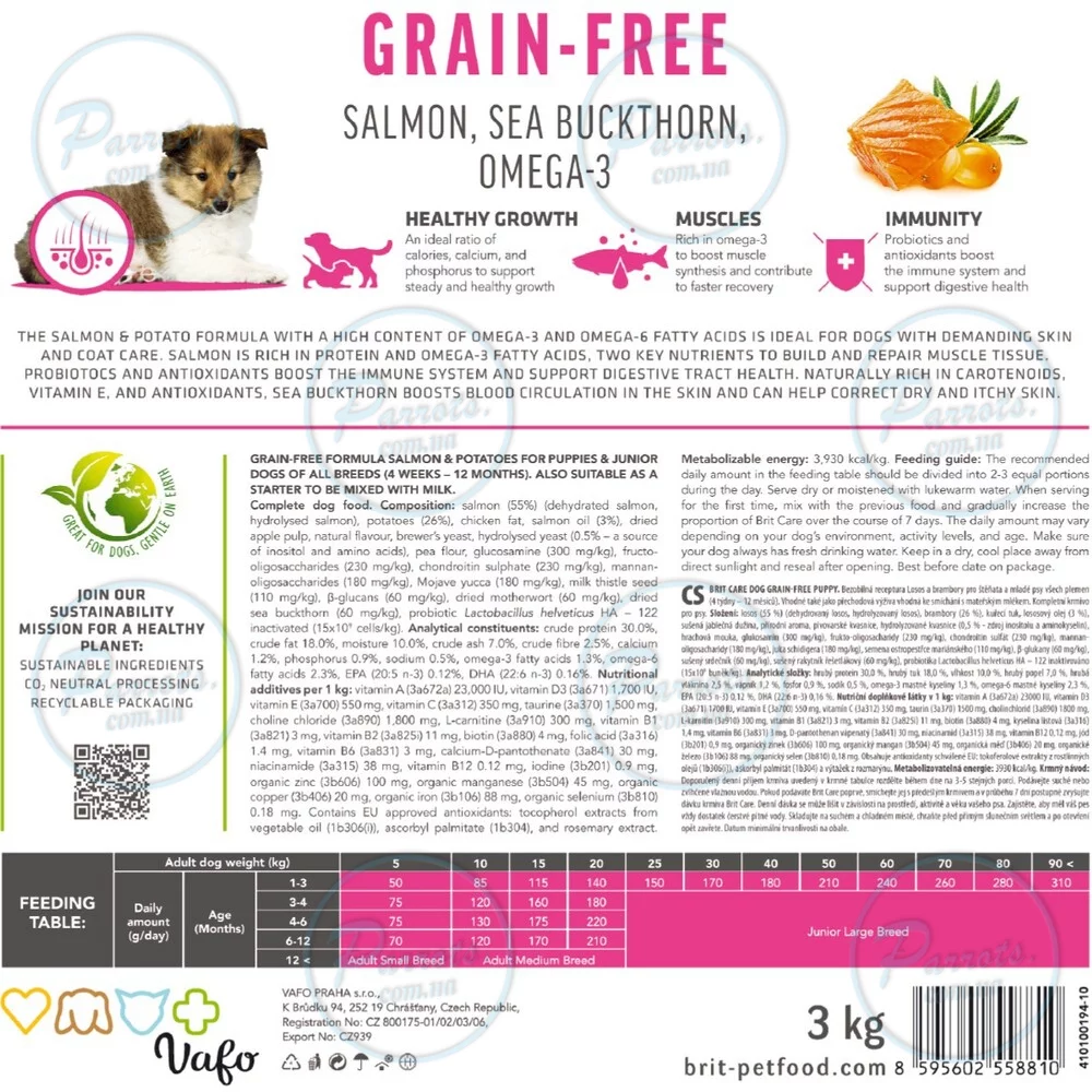 Сухой корм Brit Care Dog Grain-free Puppy для щенков, беззерновой с лососем, 3 кг